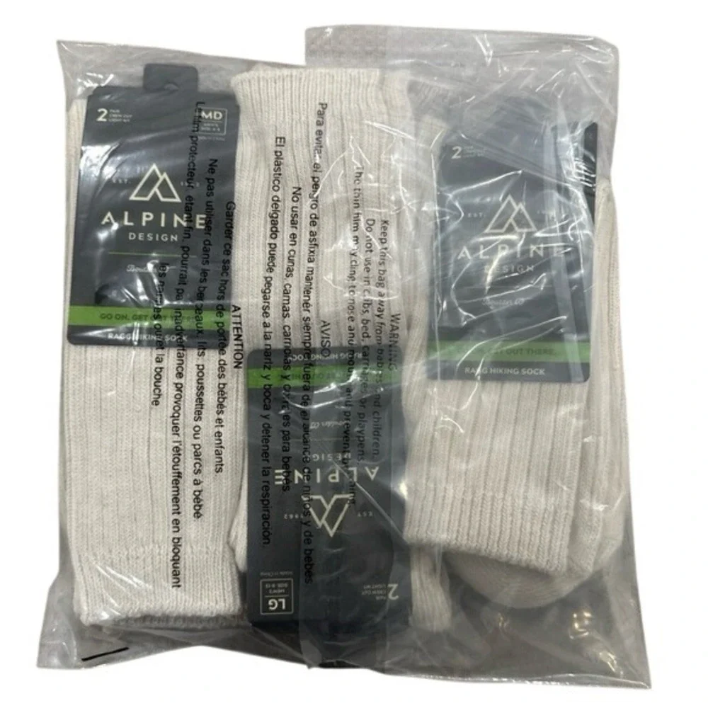 Alpine Design Ragg Hiking Crew Socks Men's Medium & Large 6-Pair‎ NWT